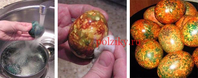 Покраска яиц под мрамор с зеленкой